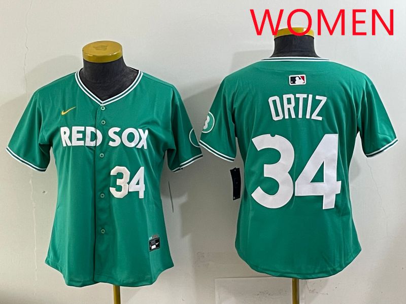 Women 2025 Boston Red Sox #34 Ortiz Dark Green Joint Name Nike MLB Jersey style 4->women mlb jersey->Women Jersey